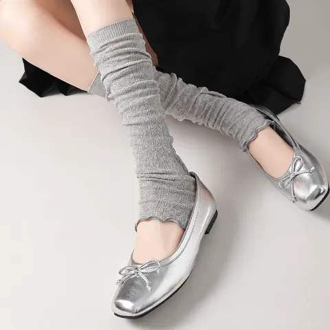 Damen Frühling Sommer Dünne Gestrickte Stulpen Einfaarbig Rautenmuster Japanischer Trend JK Slouch Socken Hohe Waden Socken