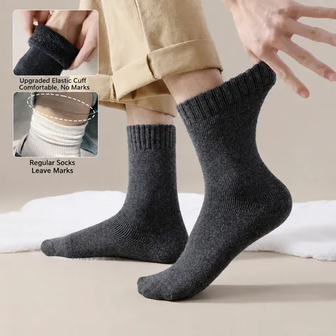 Herren Thermische Wolle Winter Socken Verdickt Gefüttert Kaltes Wetter Crew Socken Einfarbig Vielseitig Warm Lange Socken
