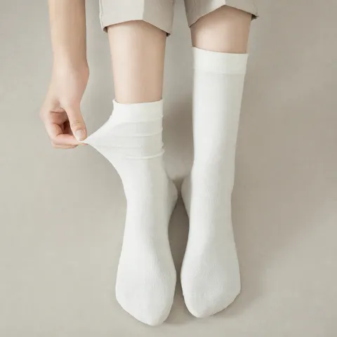 Calcetines Apilables de Pura Algodón para Mujer Otoño Invierno Color Sólido Casual Anti-Olor Calcetines de Media Pantorrilla Suaves Transpirables Diarios