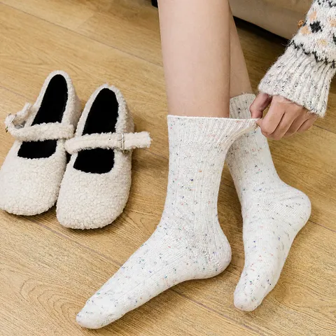 Calcetines de Tubo Medio de Invierno para Mujer Hilo de Puntos Cálido Alta Elasticidad Casual Dulce Suave Mezcla de Algodón