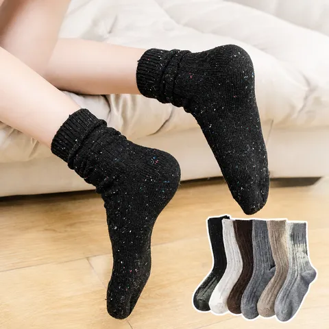 Calcetines de Tubo Medio de Invierno para Mujer Hilo de Puntos Cálido Alta Elasticidad Casual Dulce Suave Mezcla de Algodón