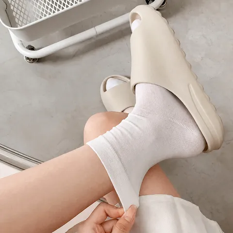 Calcetines Slouch de Puro Algodón para Mujer Calcetines de Media Caña de Color Sólido Casual Transpirables Desodorantes Diarios