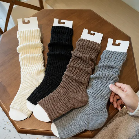 Japanese Y2K Style Solid Color Stirrup Leg Warmers Women Autumn Winter Knit Cuffs Casual Stretchy Long Boot Socks