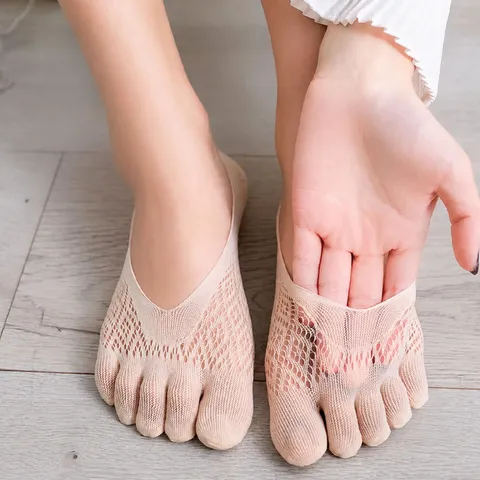 Womens Summer Thin Mesh Five Finger Toe Socks Breathable Anti Slip Invisible Low Cut Boat Socks Daily Casual Footwear