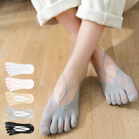 Calcetines con Dedos para Mujer Primavera Verano Malla Transpirable Color Sólido Tirantes Antideslizantes Cortos
