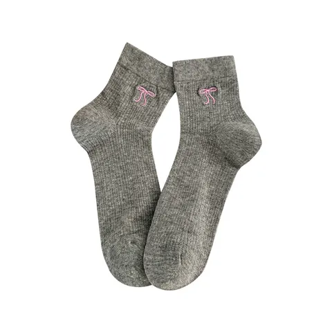 Calcetines de Media Caña de Verano para Mujer de Malla Lindo Lazo Bordado Algodón Transpirable Blanco Estilo Ballet Dulce Uso Diario