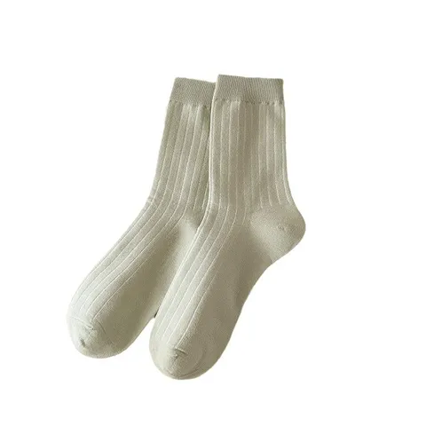 Calcetines de Media Pantorrilla Casual de Algodón para Mujer Color Sólido Acanalado Transpirable Suave Diario Medias Largas
