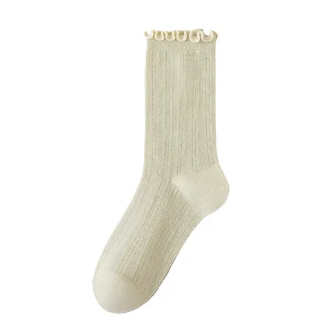 Mujer Verano Delgada Malla Transpirable Absorbente Borde de Lechuga Calcetines de Media Caña Color Sólido Estilo INS Casual Calcetines de Media Caña