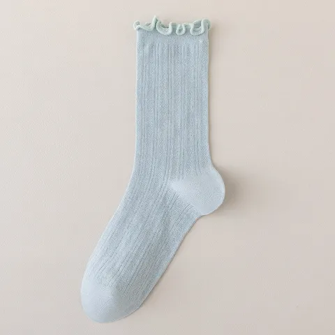 Mujer Verano Delgada Malla Transpirable Absorbente Borde de Lechuga Calcetines de Media Caña Color Sólido Estilo INS Casual Calcetines de Media Caña