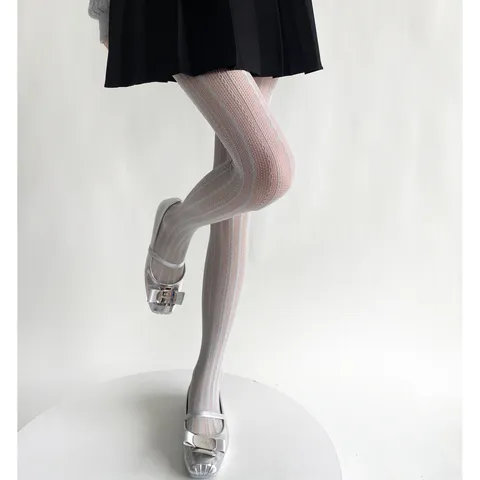 Dames Vintage Balletcore Diamant Verticale Streep Gebreide Panty Sexy Opengewerkte Netpanty Lente Zomer Dames Beenmode