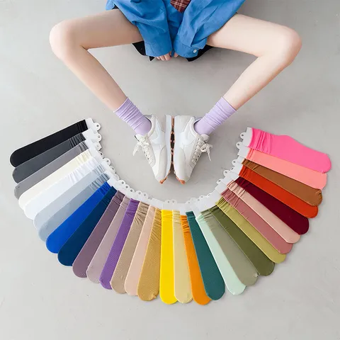 Calcetines Slouch Finos y Lisos de Mujer Nailon Transpirable Color Caramelo Verano Medias Diarias