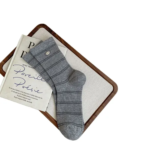 Calcetines de Algodón hasta Media Pantorrilla a Rayas Casuales para Mujer Volantes de Encaje Lindos Calcetines Largos Modernos Cómodos