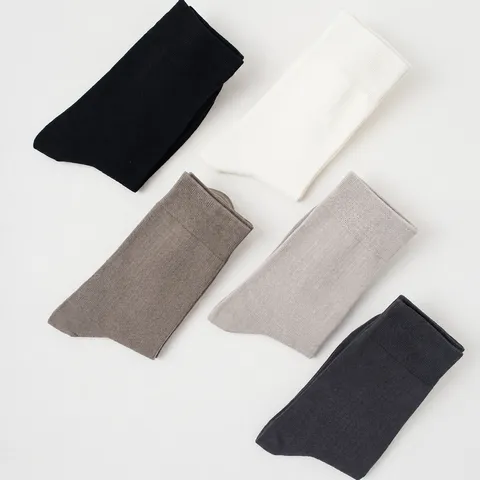 Men's Pure Cotton Business Crew Socks Ribbed Breathable Solid Color Comfortable Daily Casual Dress Socks For Men
