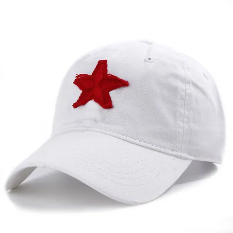 Distressed Washed Cotton Baseball Cap Red Five-Pointed Star Embroidery Unisex Sun Protection Outdoor Dad Hat
