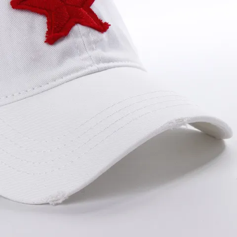 Distressed Washed Cotton Baseball Cap Red Five-Pointed Star Embroidery Unisex Sun Protection Outdoor Dad Hat