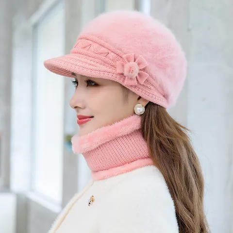 Vrouwen Winter Warme Gebreide Muts Sjaal En Handschoenen Set Konijnenbontmix Fleece gevoerd Thermische Accessoires
