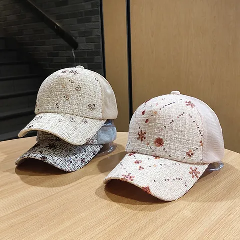 Damen Koreanischer Stil Pailletten Netz Atmungsaktiv Baseballkappe Lässig Gebogene Krempe Sonnenschutz Papa Hut