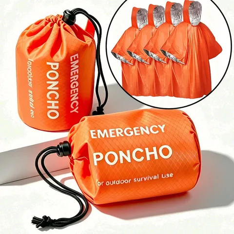 PE Emergency Sleeping Bag Waterproof Thermal Survival Blanket Portable Poncho With Whistle Carabiner For Hiking Camping