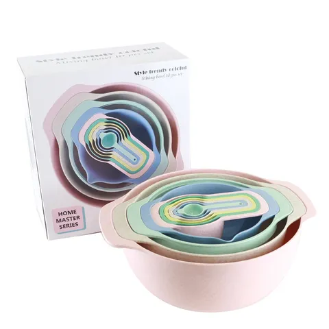 Wheat Straw Rainbow Baking Measuring Cup And Spoon Ten Piece Set Kitchen Colander Color Gradated Measuring Tools