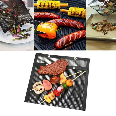 Non Stick Mesh Grilling Bag Heat Resistant PTFE BBQ Grill Mat Reusable Outdoor Barbecue Cooking Tool Mesh Pouch