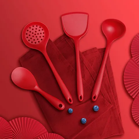 Silicone Kitchen Utensils Heat Resistant Non-Stick Spatula Spoon Soup Spoon Rice Paddle Cooking Utensil Set