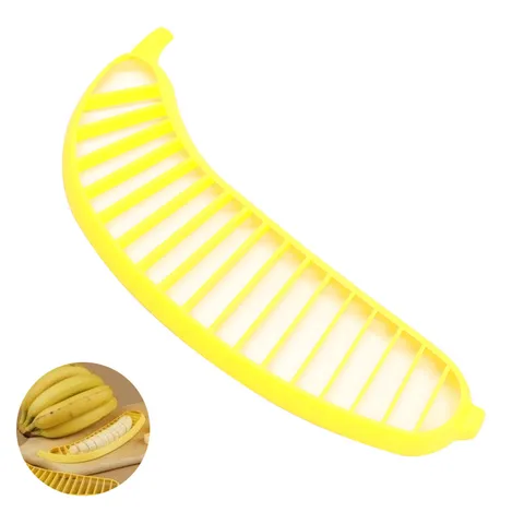 Creative Banana Slicer Plastic Fruit Cutter All-In-One Fruit Divider Kitchen Gadget Tool For Salad Fruit Slicing Yellow