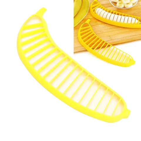 Creative Banana Slicer Plastic Fruit Cutter All-In-One Fruit Divider Kitchen Gadget Tool For Salad Fruit Slicing Yellow