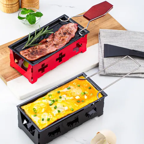 Stainless Steel Mini Raclette Cheese Grill Set Non-Stick Baking Tray with Candle Holder and Wooden Handle Kitchen Cookware