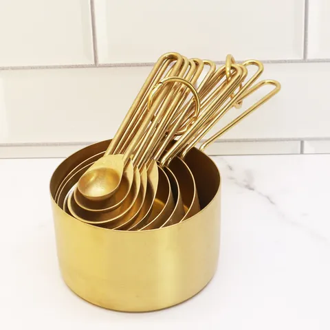 Copper Plated Stainless Steel Measuring Cups And Spoons Kitchen Baking Tools Metal Measuring Scoop Set