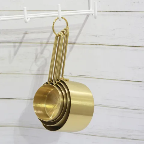 Copper Plated Stainless Steel Measuring Cups And Spoons Kitchen Baking Tools Metal Measuring Scoop Set