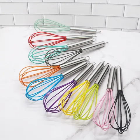Manual Silicone Whisk Stainless Steel Handle Egg Beater Kitchen Baking Tool For Mixing Whipping Blending