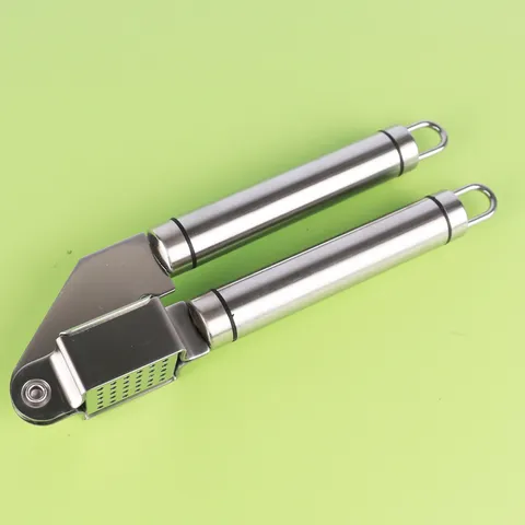 Stainless Steel Garlic Press Manual Garlic Mincer Curved Garlic Crusher Kitchen Tool With Brush Peeler Pouch