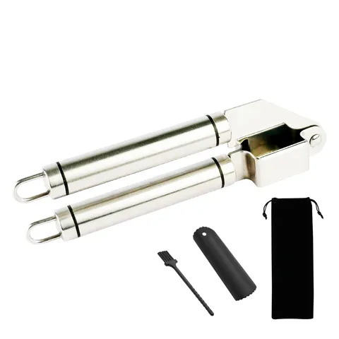 Stainless Steel Garlic Press Manual Garlic Mincer Curved Garlic Crusher Kitchen Tool With Brush Peeler Pouch