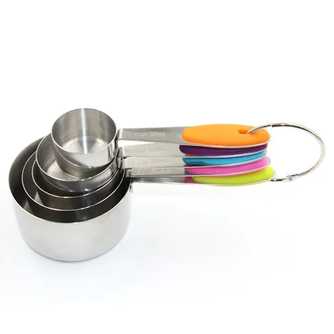 Stainless Steel Measuring Cups and Spoons Set With Colorful Nonslip Silicone Handles Kitchen Baking Tools