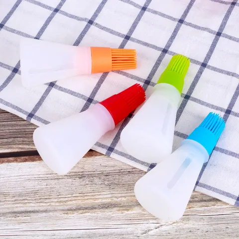Silicone Oil Bottle Brush With Lid And Scale Barbecue Baking Brush Kitchen Cooking Tool For Baking And BBQ