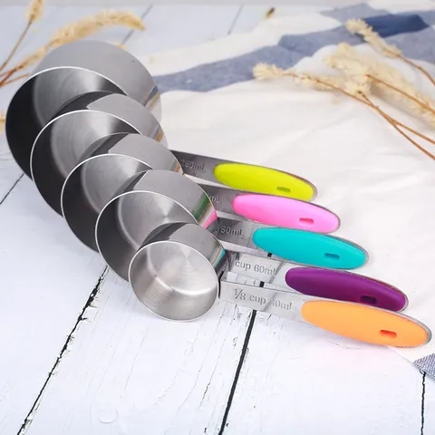 Stainless Steel Measuring Cups And Spoons Colorful Silicone Handles Kitchen Baking Professional Measuring Utensils
