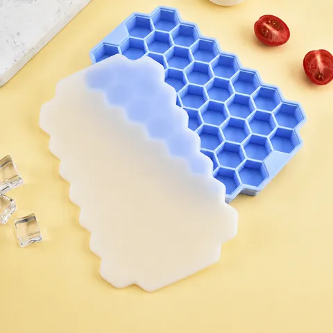 Silicone Honeycomb Ice Cube Tray 37 Grids Ice Maker Mold With Lid Flexible Kitchen DIY Ice Box For Summer