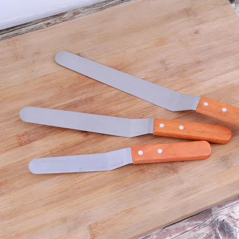 Stainless Steel Cake Spatula Wooden Handle Palette Knife Baking Tool Straight Curved Icing Spatula For Kitchen Pastry