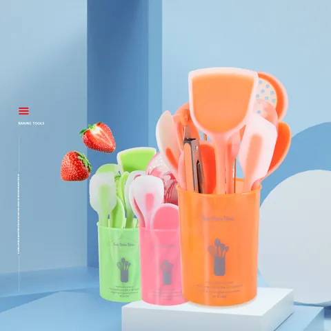 Silicone Kitchen Utensils Set Heat Resistant Cooking Shovel Spoon Kitchen Tools With Storage Bucket For Home Kitchen