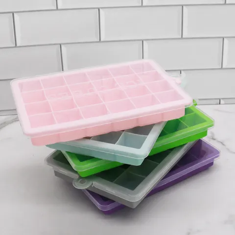 Silicone Ice Cube Tray With Lid Flexible Reusable Ice Mold For Freezer Kitchen Bar Baby Food Prep