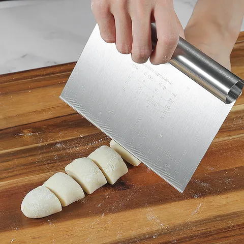 Racloir De Banc En Acier Inoxydable Coupe-Pâte Couteau À Pâtisserie Avec Échelle De Mesure Et Poignée Ronde Pour Outil De Cuisine De Cuisson