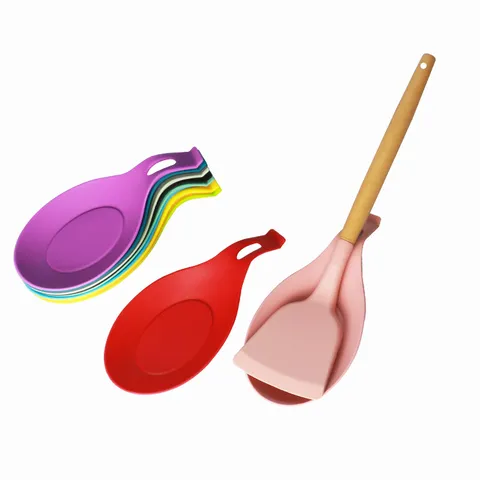 Silicone Spoon Rest Heat Resistant Kitchen Utensil Holder Non-Slip Spatula Rest Ladle Holder Mat For Cooking Countertop