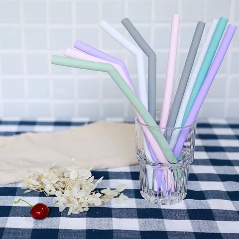 Pailles À Boire En Silicone Réutilisables Pailles Souples Courbées Et Droites Verre Écologique Pour Boissons Froides