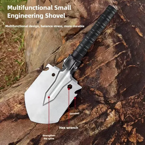Multifunctional Stainless Steel Folding Shovel Portable Outdoor Camping Garden Survival Tool With Sawtooth Design