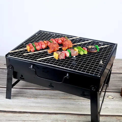 Grille de Barbecue au Charbon Pliable Portable Camping Extérieur Petit Poêle de Cuisson en Acier pour Pique-Nique de Jardin