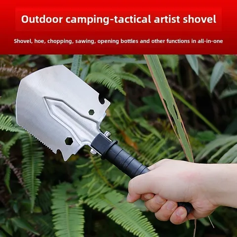 Multifunctional Stainless Steel Folding Shovel Portable Outdoor Camping Garden Survival Tool With Sawtooth Design