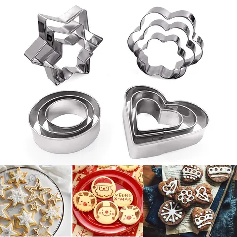 Stainless Steel Cookie Cutter Set Geometric Star Heart Flower Biscuit Mold DIY Baking Pastry Tool