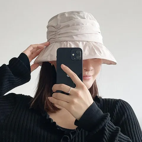 Women Casual Pleated Bucket Hat Cotton Sun Protection Solid Color Basin Hat Outdoor Travel Fashion Fisherman Cap