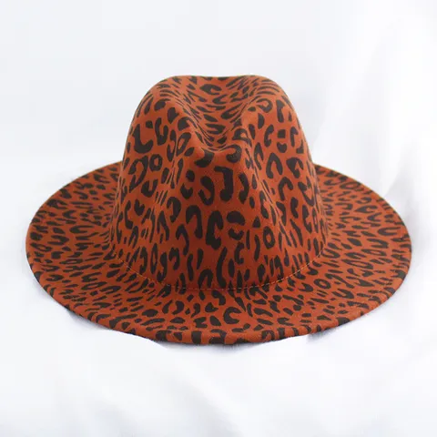 Mujeres Vintage Estampado Leopardo Lana Sombrero Fedora Ala Ancha Plano Top Jazz Gorra Otoño Invierno Casual Sombrero Protección Solar