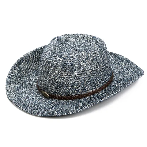 Sombrero de Paja para Hombre Verano Playa Cowboy Hat Protección UV Tejido Ala Ancha Outdoor Casual Sombrero de Sol Viaje